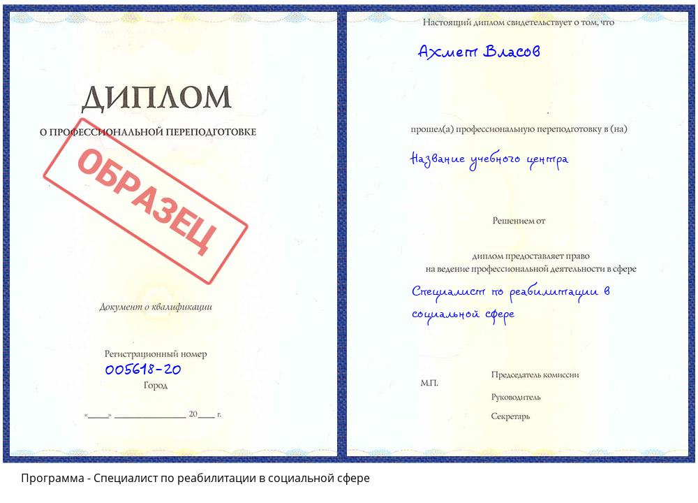 Специалист по реабилитации в социальной сфере Тихорецк