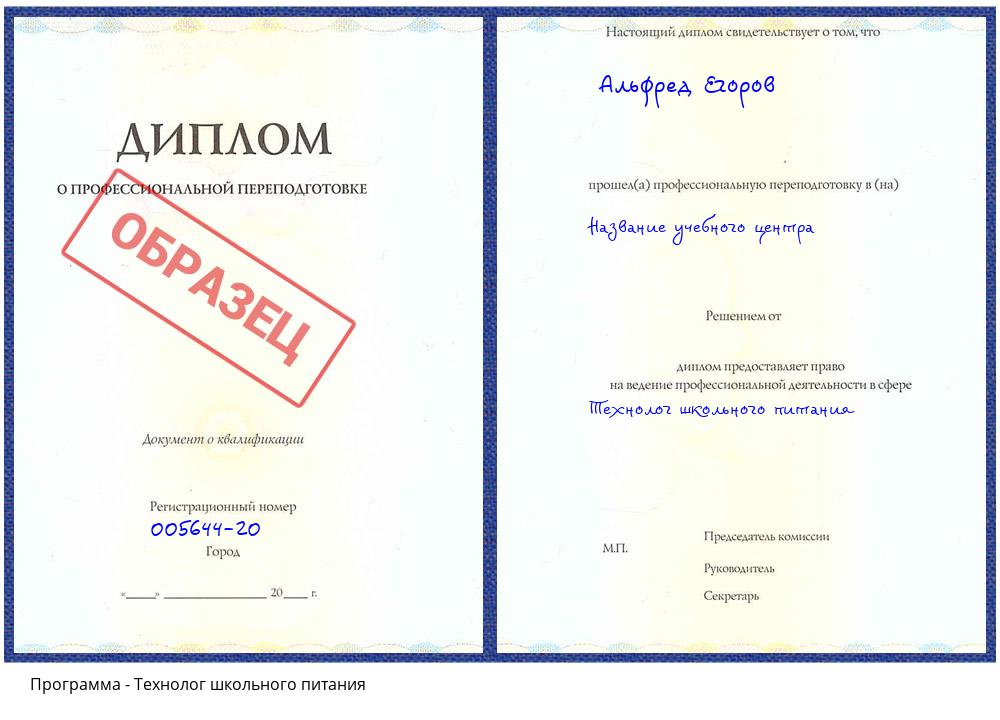 Технолог школьного питания Тихорецк