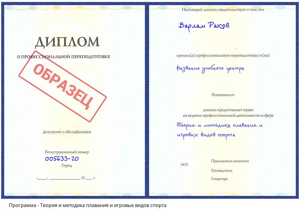 Теория и методика плавания и игровых видов спорта Тихорецк