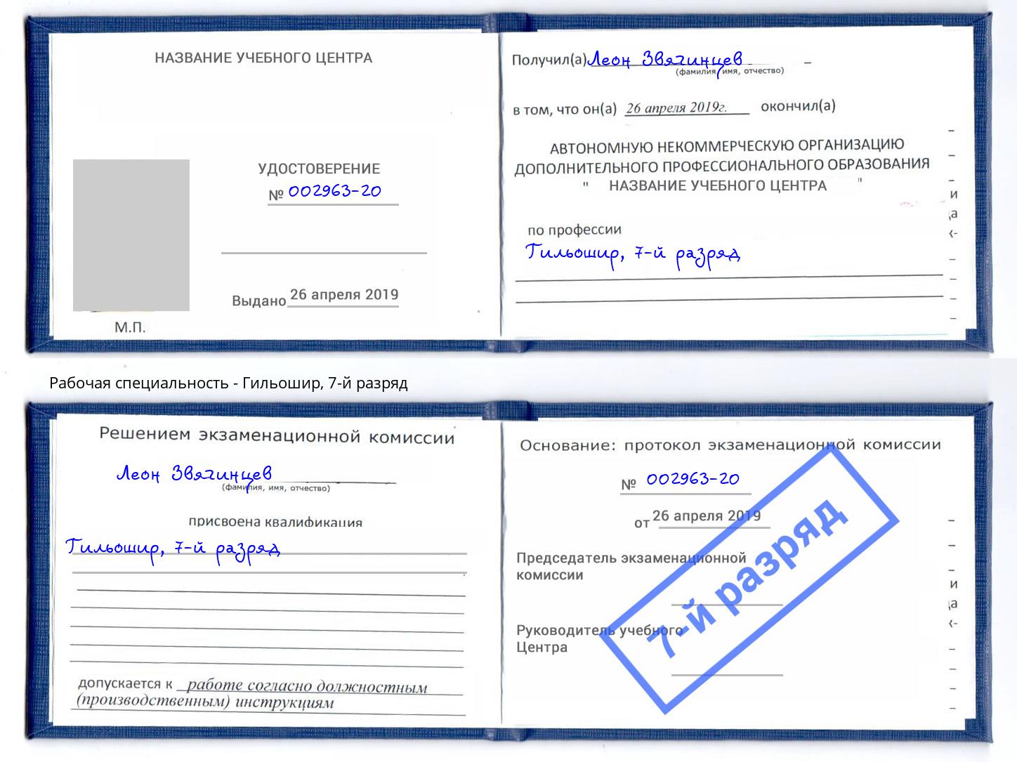 корочка 7-й разряд Гильошир Тихорецк