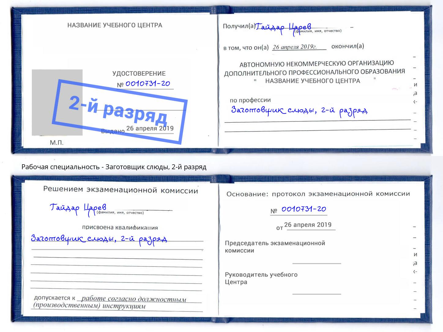 корочка 2-й разряд Заготовщик слюды Тихорецк