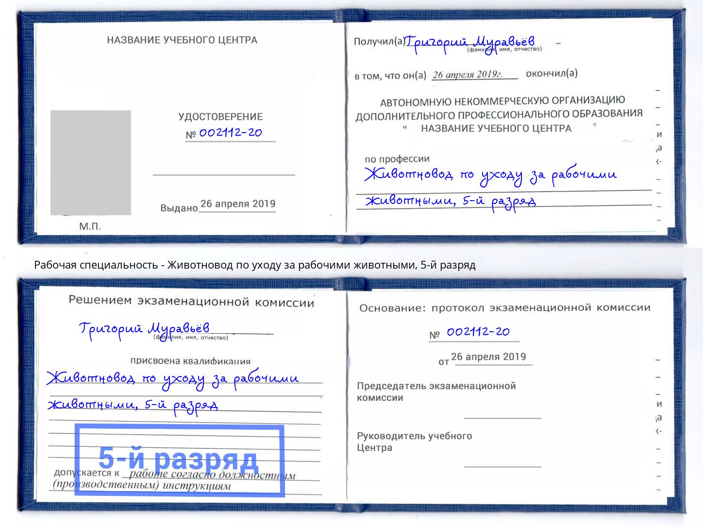 корочка 5-й разряд Животновод по уходу за рабочими животными Тихорецк