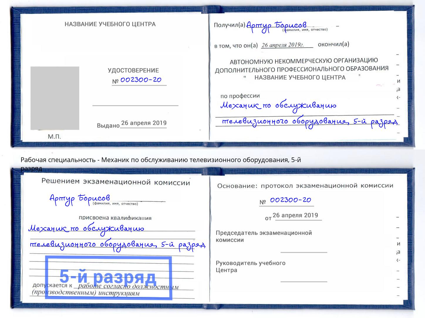 корочка 5-й разряд Механик по обслуживанию телевизионного оборудования Тихорецк