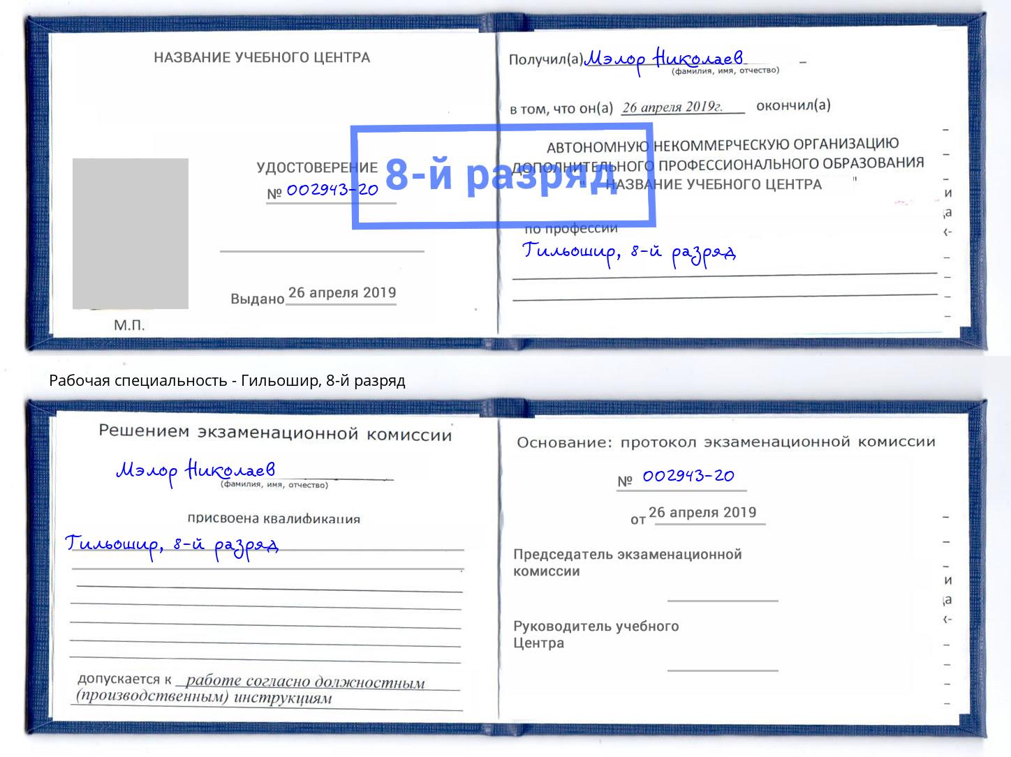 корочка 8-й разряд Гильошир Тихорецк
